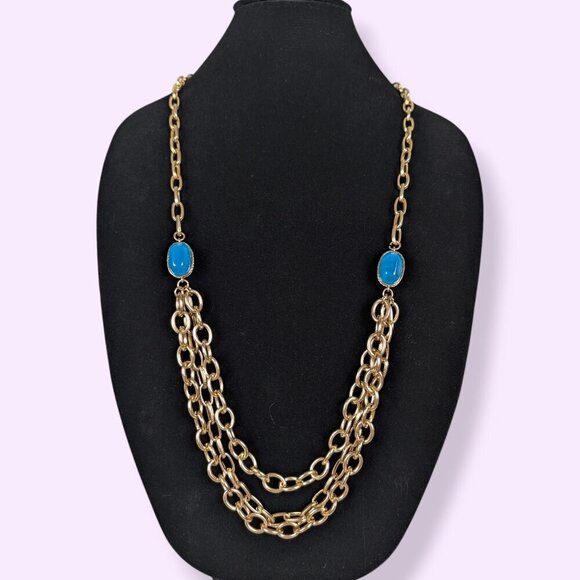 V. Gold Tone Chain Statement Necklace - Picture 1 of 5